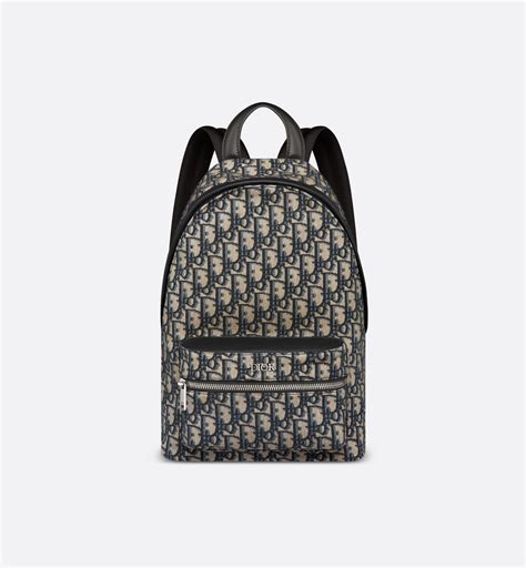 Kid's Mini Rider Backpack Beige and Blue Dior Oblique Jacquard.